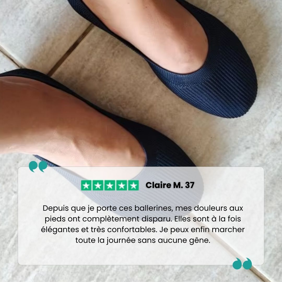 Orthopedic ballet flats with a soft rounded toe, in beige, black, gray, mustard yellow and brown