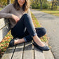 Women's ballet flats with a rounded toe and orthopedic cushioned insole, in black, pink, gold and blue