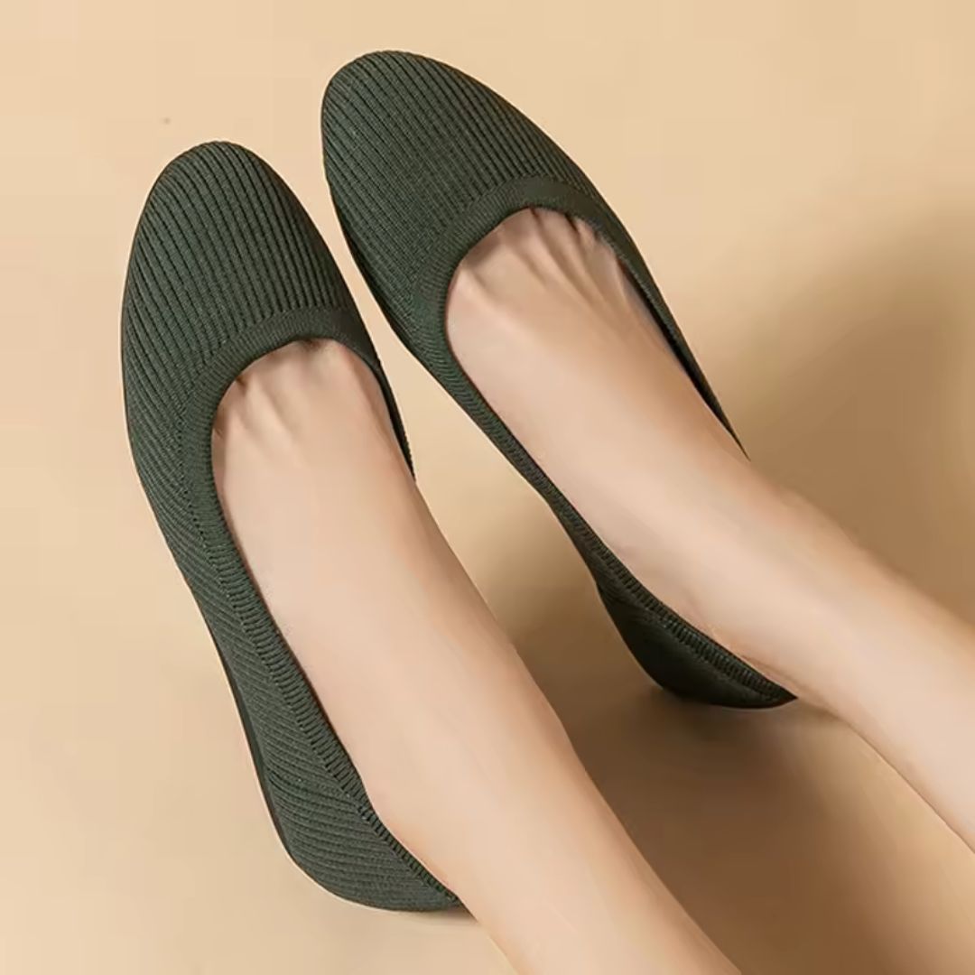Orthopedic ballet flats with a supportive footbed, in khaki, black, blue, gray and wine red