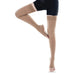 Black compression stockings reaching up the thigh with a sheer knit