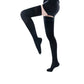 Black compression stockings reaching up the thigh with a sheer knit