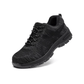 Men's orthopedic work shoes in gray and black with a deep-tread outdoor grip sole