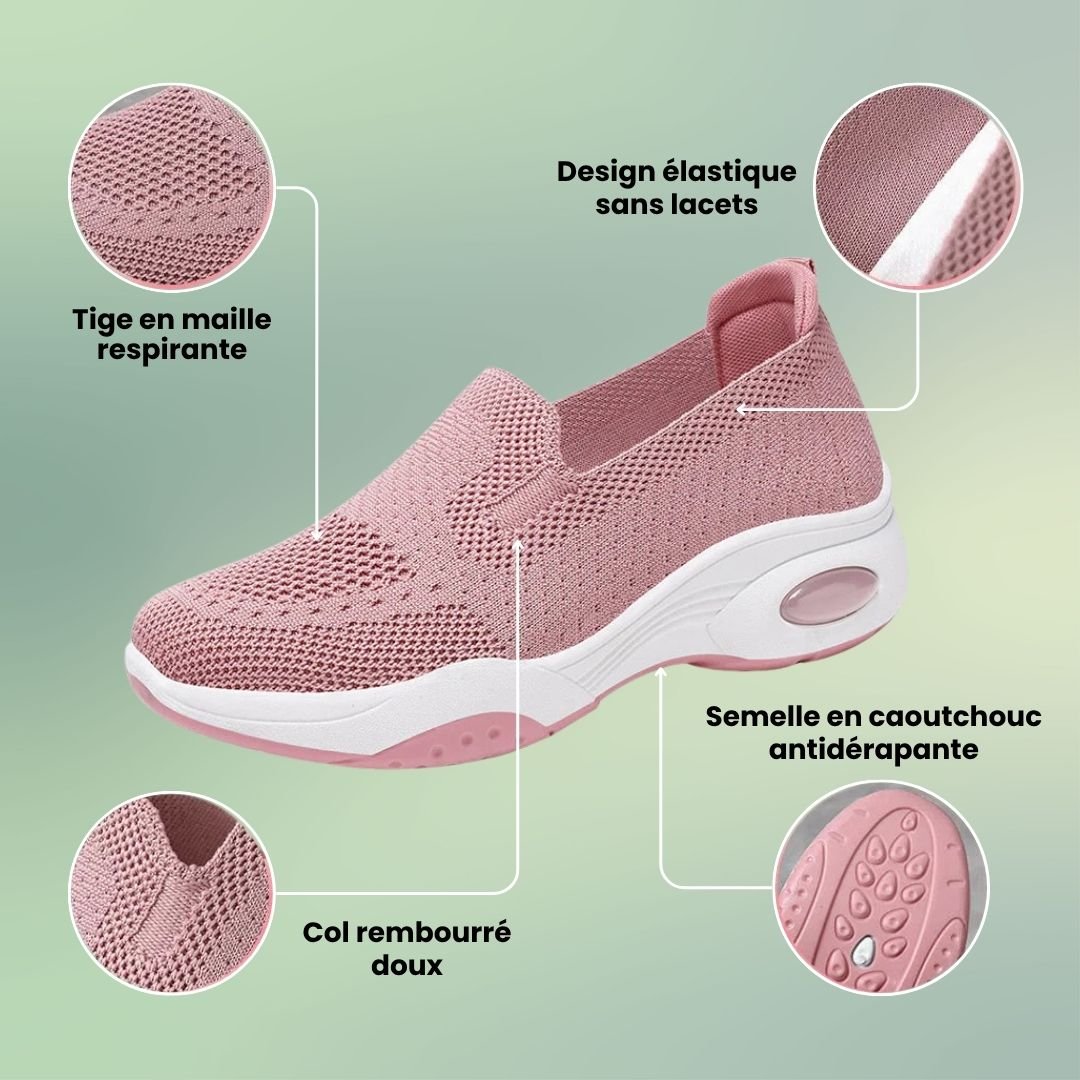 Pink orthopedic sneakers with a soft knit upper and cushioned arch support