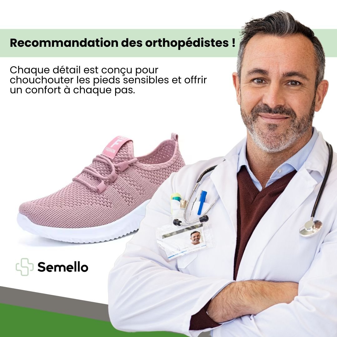 Women's orthopedic comfort sneakers with a breathable knit upper, in pink, gray, black or brown