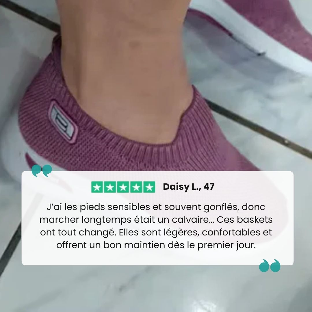 Women's orthopedic sneakers with a cushioned sole and knit upper, in pink, black, dark gray or purple