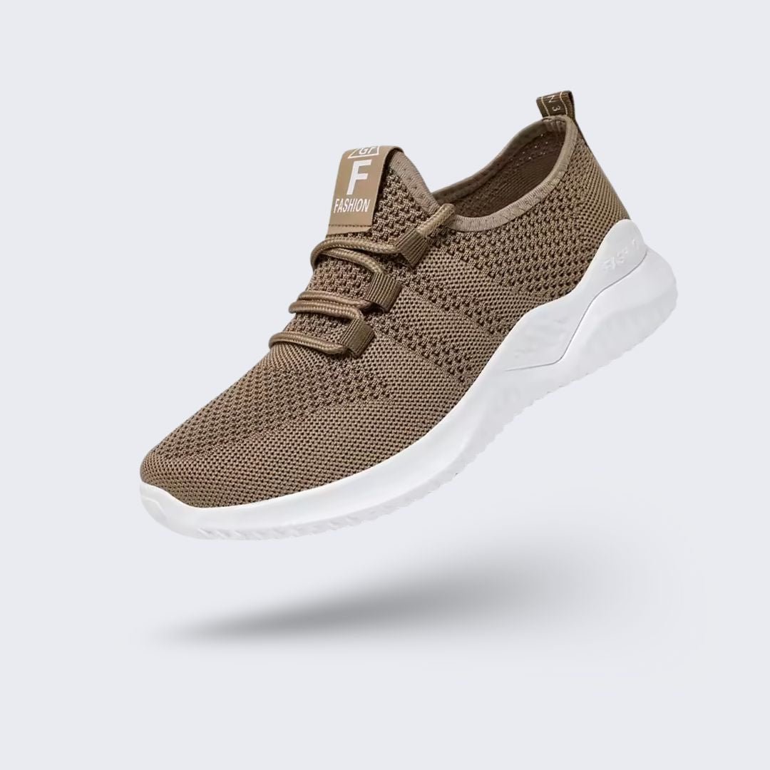 Women's orthopedic comfort sneakers with a breathable knit upper, in pink, gray, black or brown
