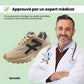 Women's orthopedic sneakers in beige, black and green with a cushioned sole