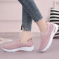Women's orthopedic sneakers with a cushioned sole and knit upper, in pink, black, dark gray or purple