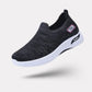 Women's orthopedic sneakers with a cushioned sole and knit upper, in pink, black, dark gray or purple