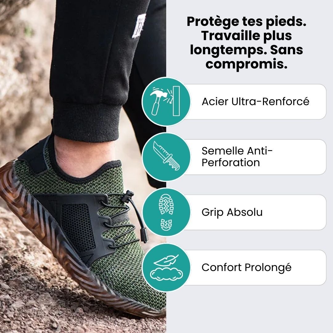Gray breathable mesh safety sneakers with a protective toe and lace-up front