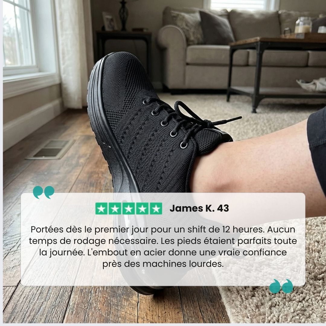 Orthopedic safety sneakers with a reinforced toe cap and a lightweight cushioned sole