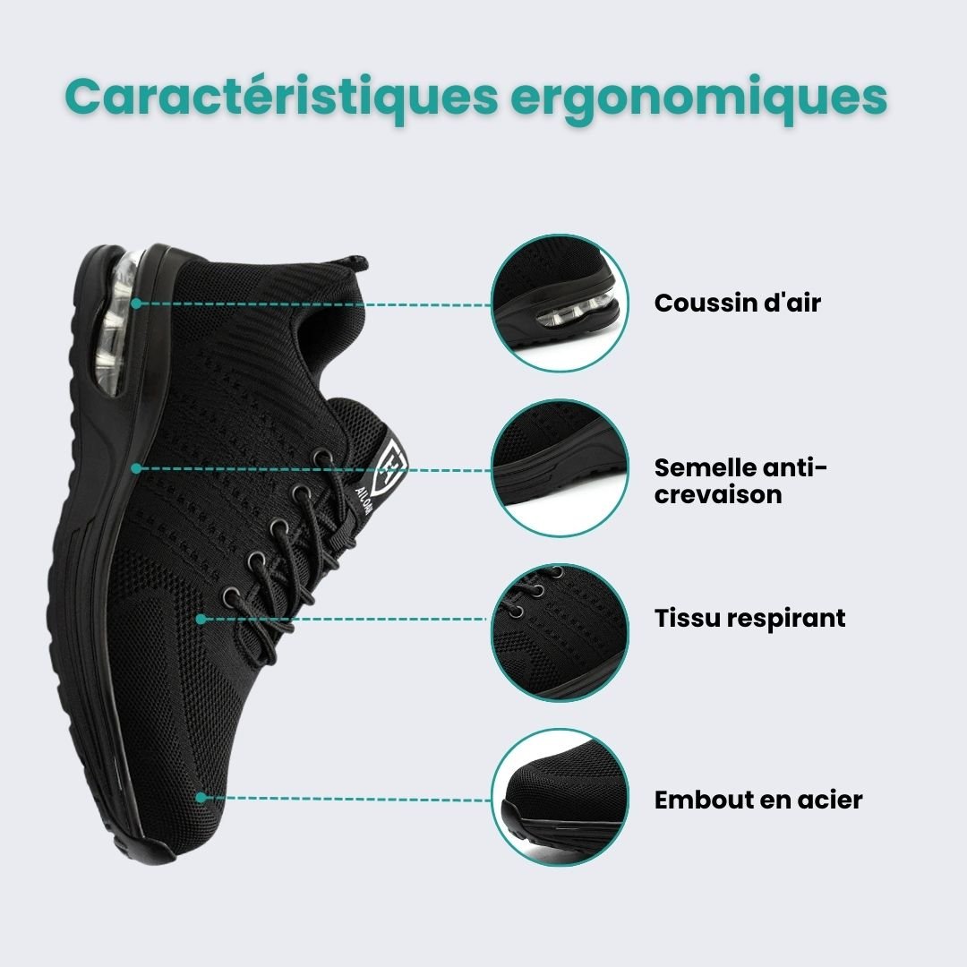 Orthopedic safety sneakers with a reinforced toe cap and a lightweight cushioned sole