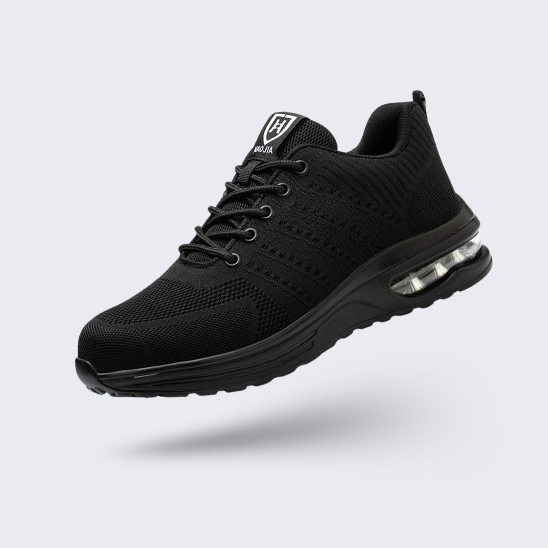 Orthopedic safety sneakers with a reinforced toe cap and a lightweight cushioned sole