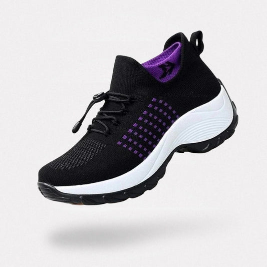 Orthopedic sneakers with a wide toe box that frees the bunion, in purple, blue, red and gray