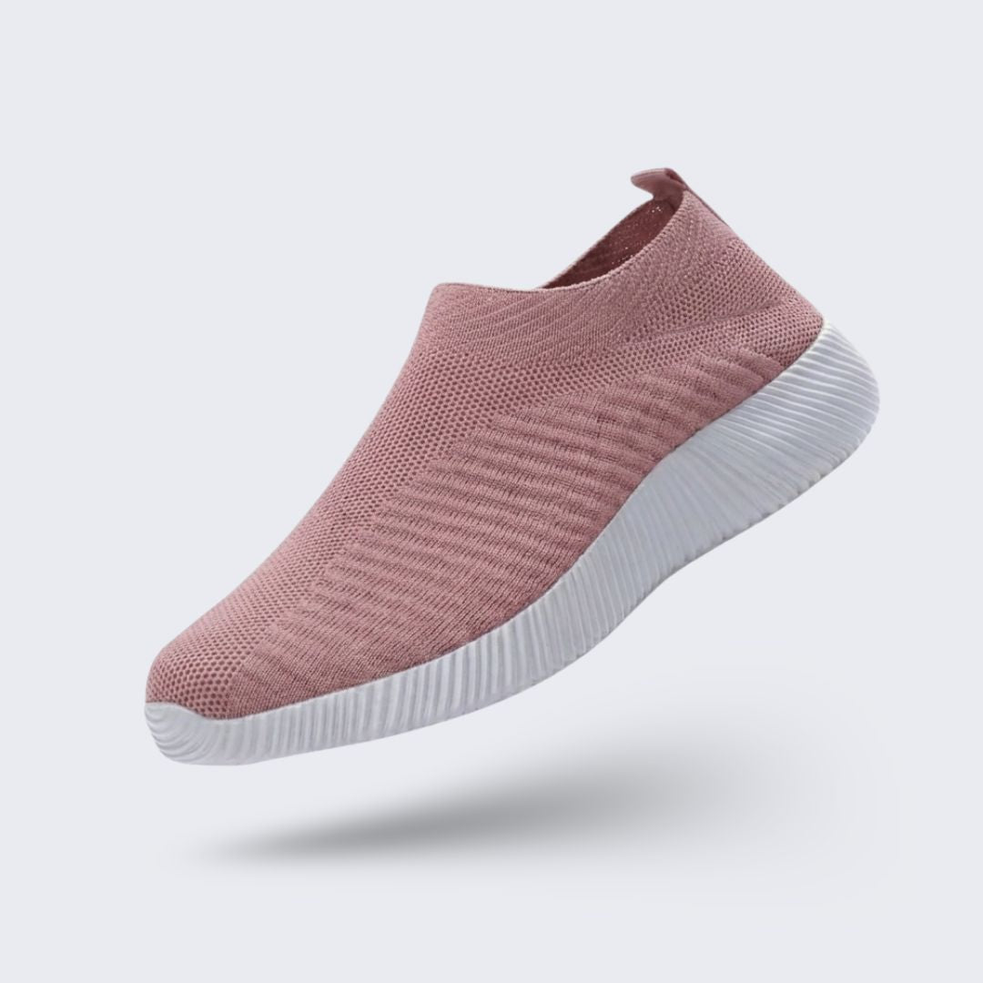Breathable mesh summer sneakers with cushioned orthopedic soles, in gray, pink and purple