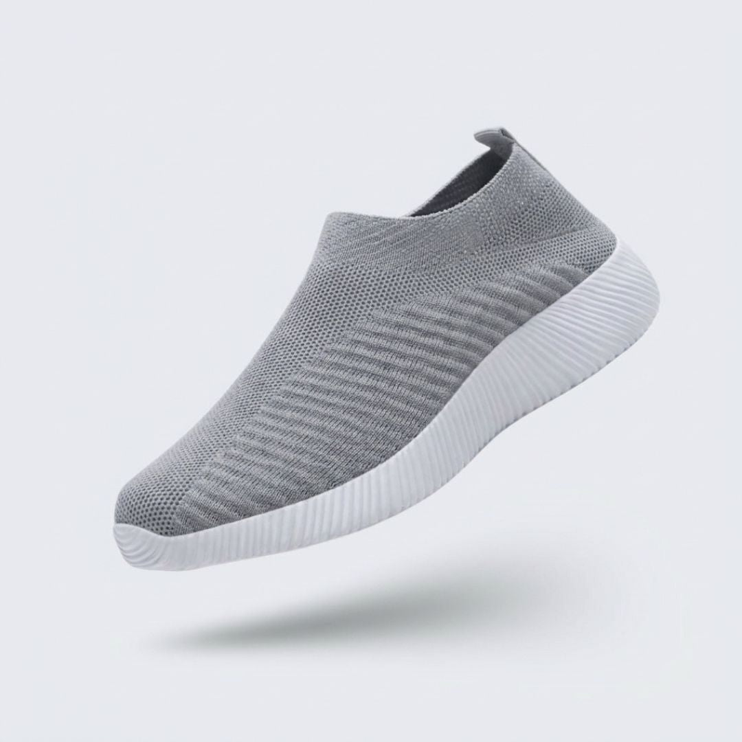 Breathable mesh summer sneakers with cushioned orthopedic soles, in gray, pink and purple