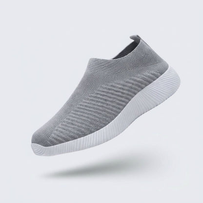 Breathable mesh summer sneakers with cushioned orthopedic soles, in gray, pink and purple