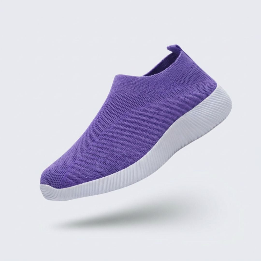 Breathable mesh summer sneakers with cushioned orthopedic soles, in gray, pink and purple