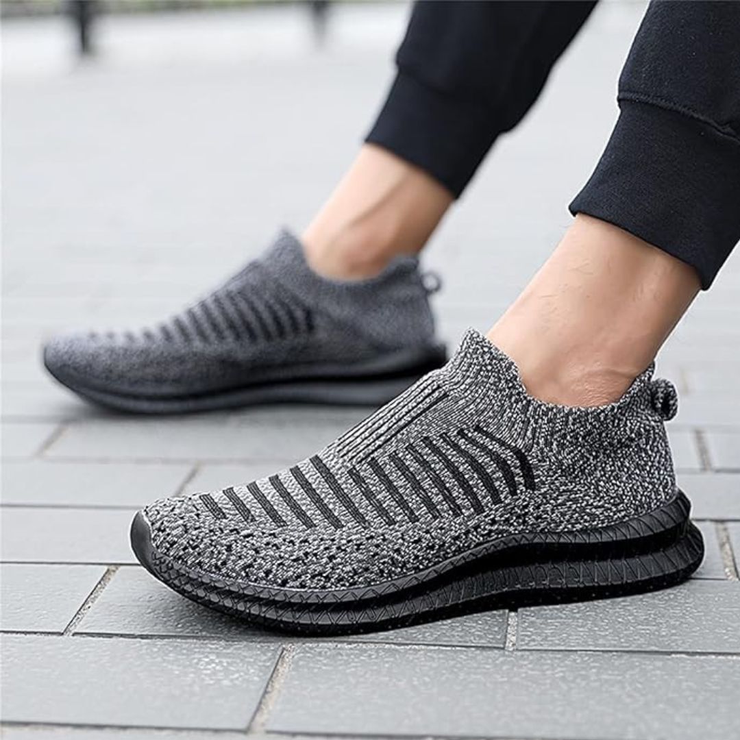 Beige orthopedic sneakers for men with a lace-up upper and thick supportive sole