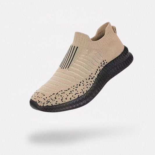 Beige orthopedic sneakers for men with a lace-up upper and thick supportive sole