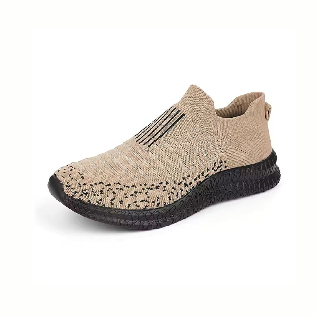 Beige orthopedic sneakers for men with a lace-up upper and thick supportive sole