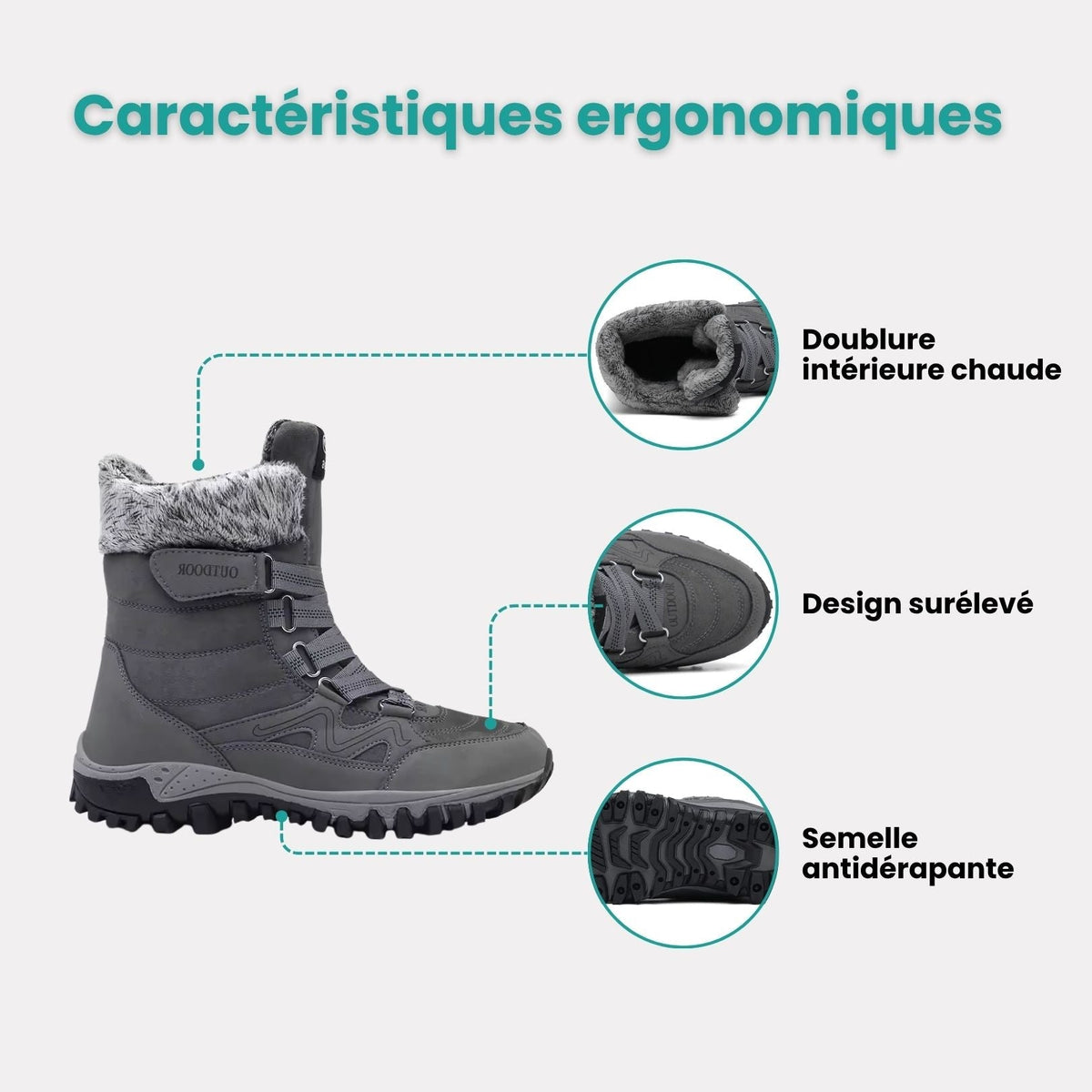 Burgundy waterproof snow boots with a fleece lining and a grippy treaded sole