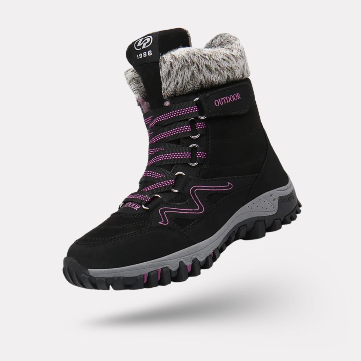 Burgundy waterproof snow boots with a fleece lining and a grippy treaded sole