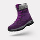 Burgundy waterproof snow boots with a fleece lining and a grippy treaded sole