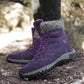 Burgundy waterproof snow boots with a fleece lining and a grippy treaded sole
