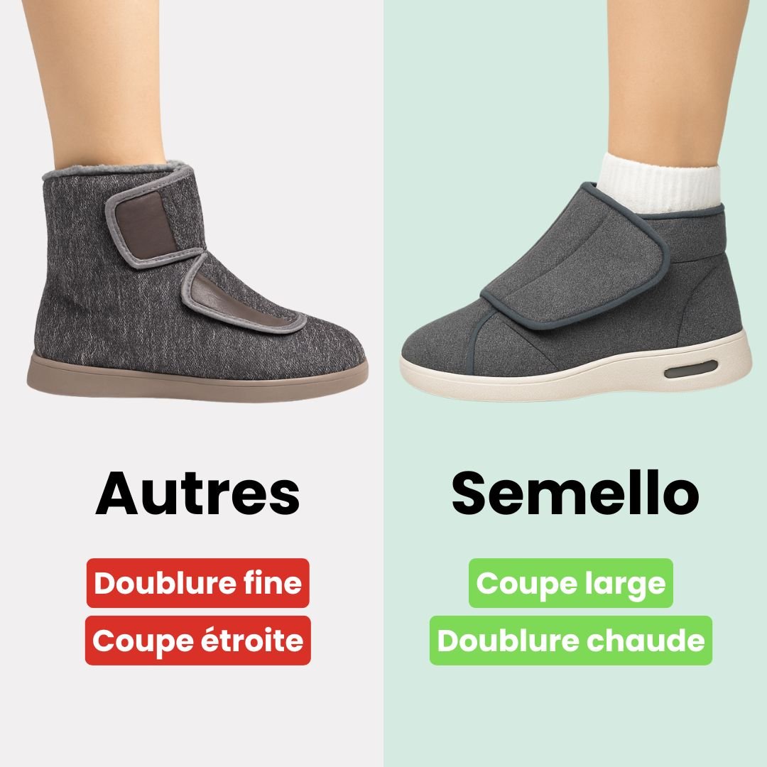 Lined orthopedic winter boots for diabetic feet, in black and gray, with a roomy toe box