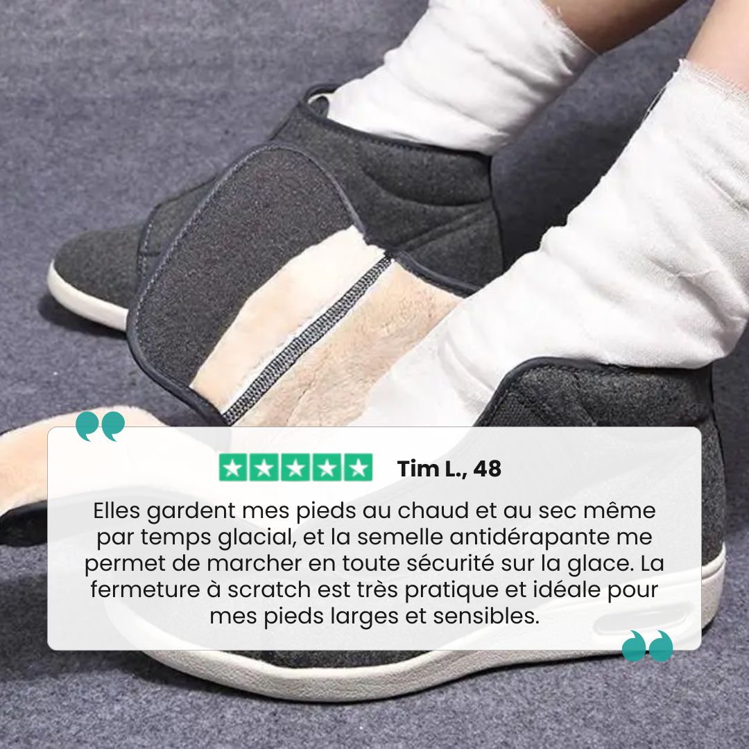 Lined orthopedic winter boots for diabetic feet, in black and gray, with a roomy toe box