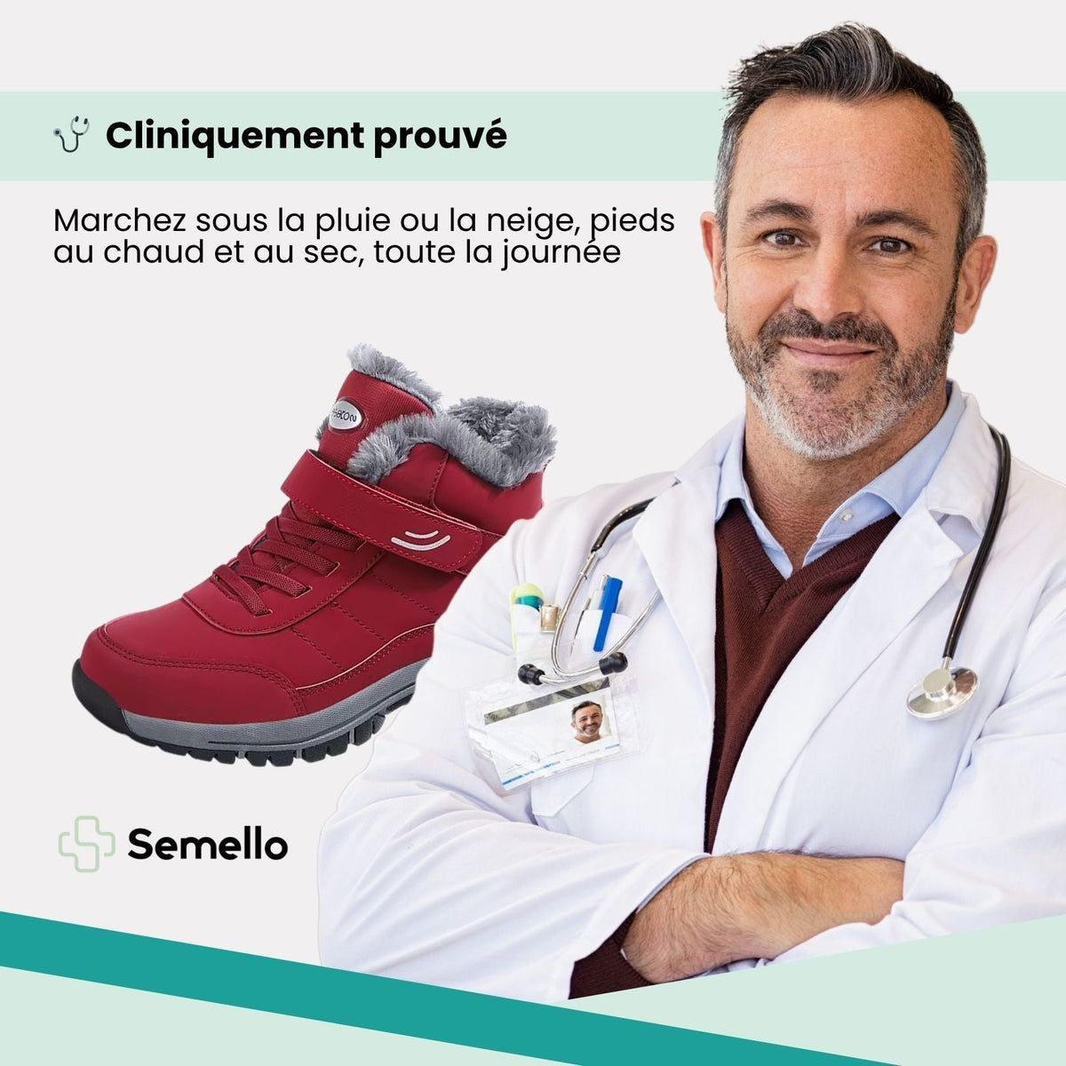 Lined waterproof winter boots in red, black and gray with a thick treaded sole