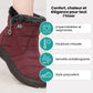 Women's waterproof winter boots in red, black, navy, gray and caramel with lugged soles