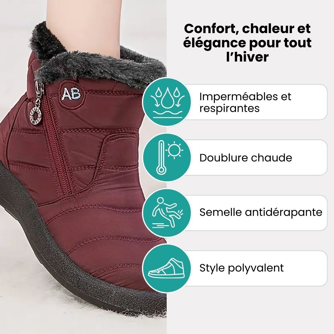 Women's waterproof winter boots in red, black, navy, gray and caramel with lugged soles