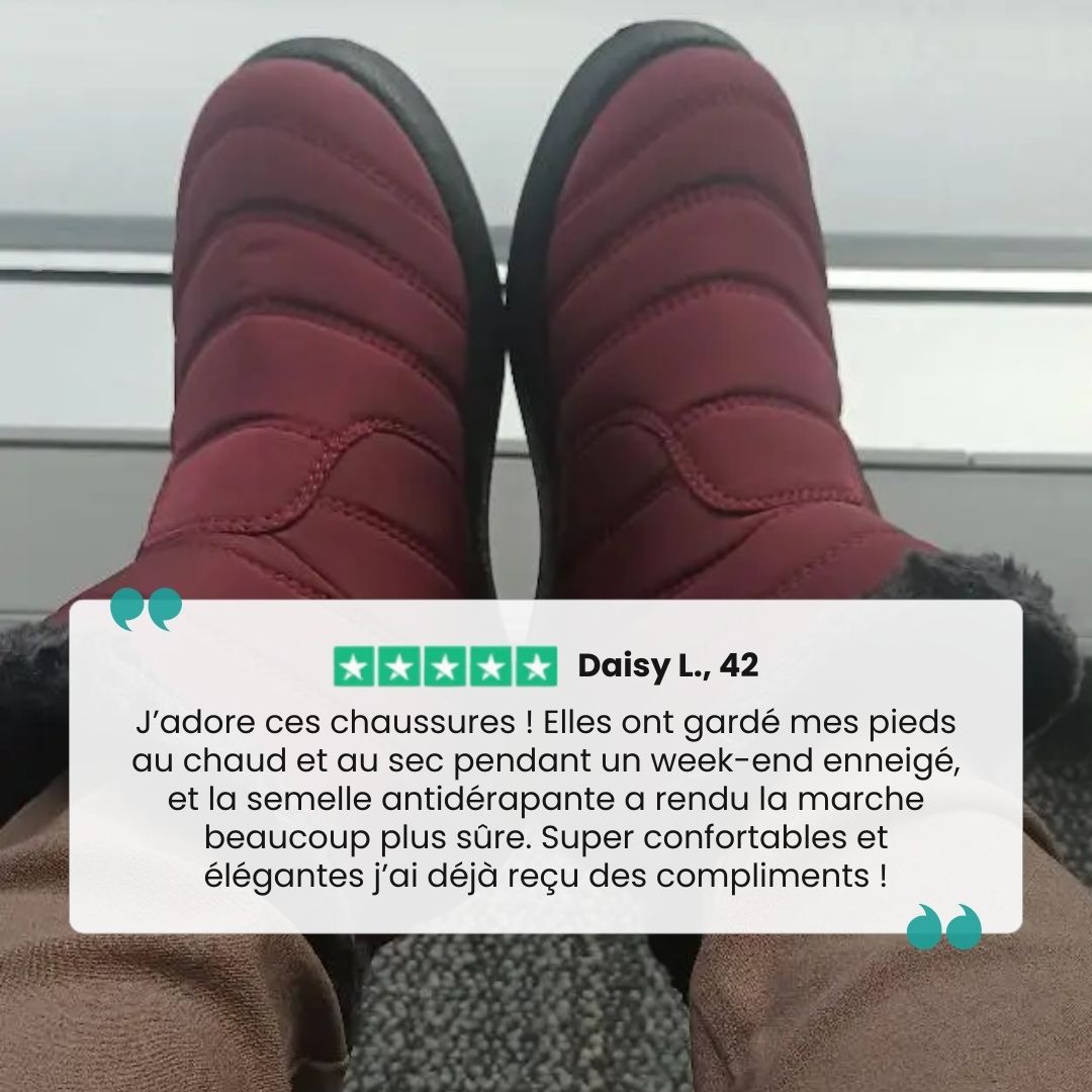 Women's waterproof winter boots in red, black, navy, gray and caramel with lugged soles