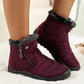 Women's waterproof winter boots in red, black, navy, gray and caramel with lugged soles