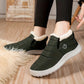 Fleece-lined waterproof winter boots for women in green, red, black and blue with non-slip soles