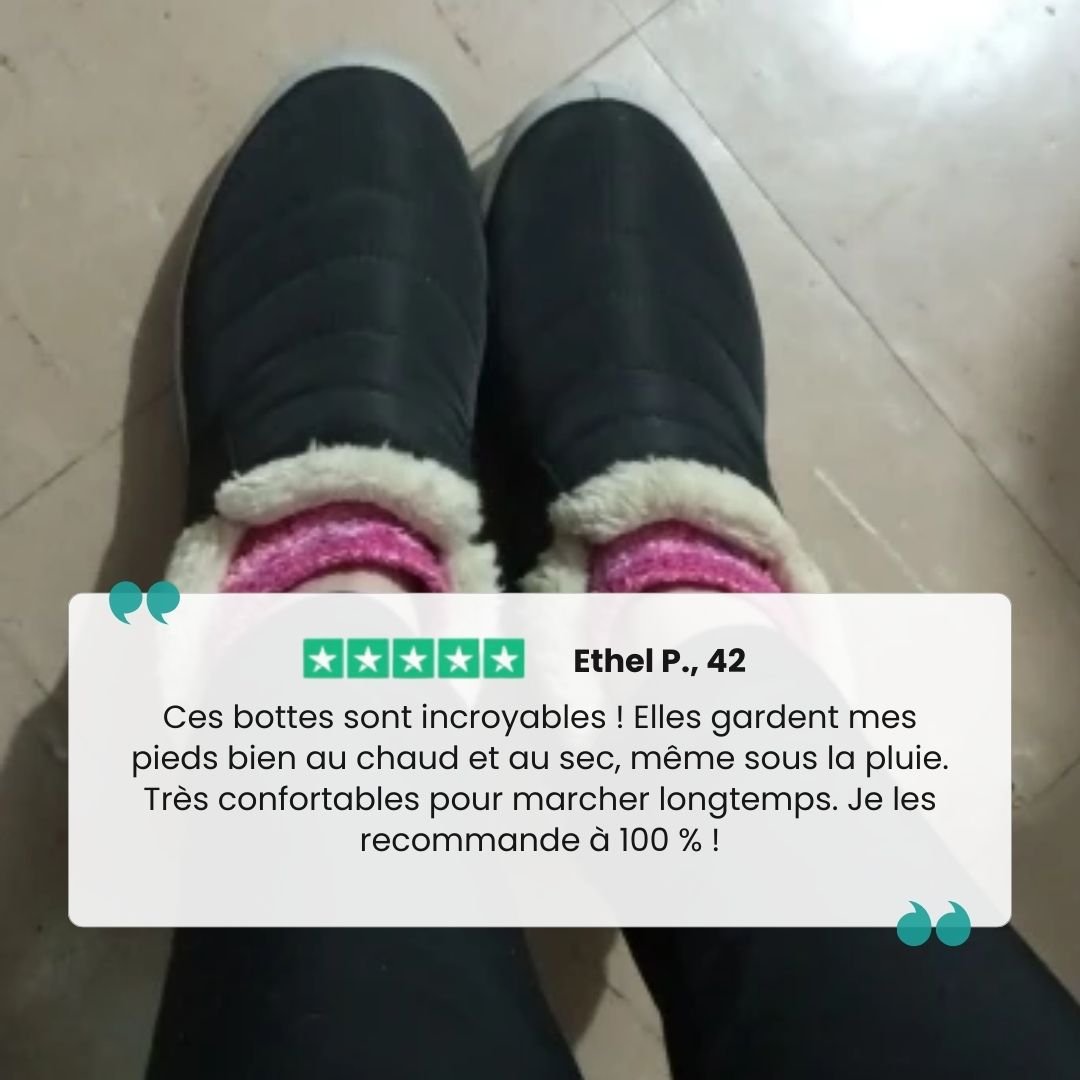 Fleece-lined waterproof winter boots for women in green, red, black and blue with non-slip soles