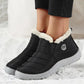 Fleece-lined waterproof winter boots for women in green, red, black and blue with non-slip soles