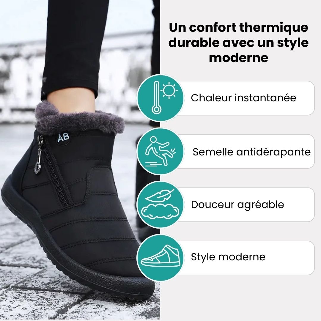 Navy waterproof snow boots for women, lined and reaching mid calf