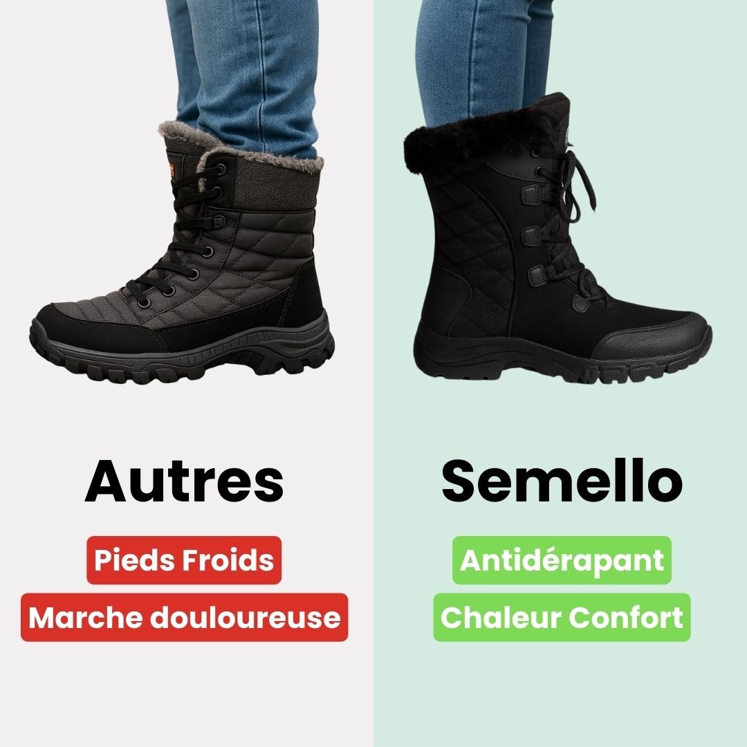 Waterproof winter boots in black and caramel with a lugged non-slip sole