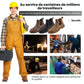 Brown leather safety boots with a reinforced toe and a lace-up ankle shaft