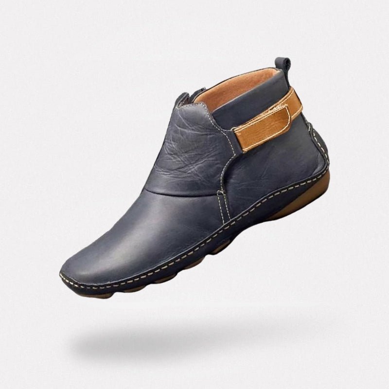 Orthopedic ankle boots with a cushioned footbed, in blue, gray, red, brown and green