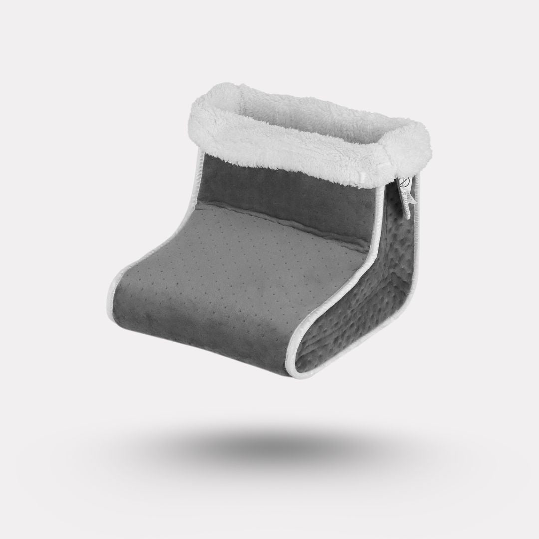 Electric foot warmer with a lined inner pocket that both feet slide into