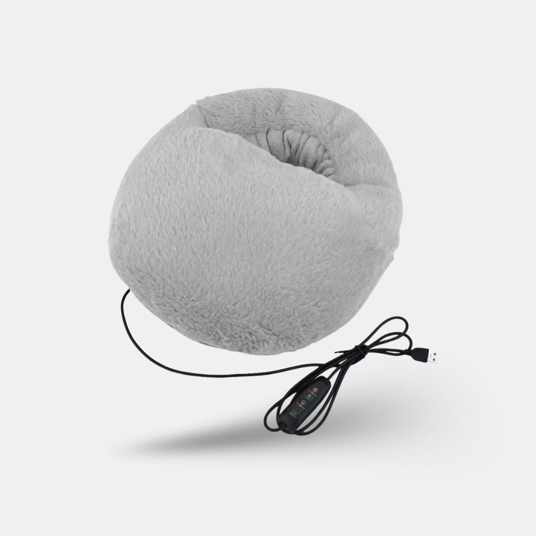 Soft velvet heated foot warmer with an open pocket for both feet, in gray, pink or caramel