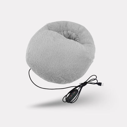 Soft velvet heated foot warmer with an open pocket for both feet, in gray, pink or caramel