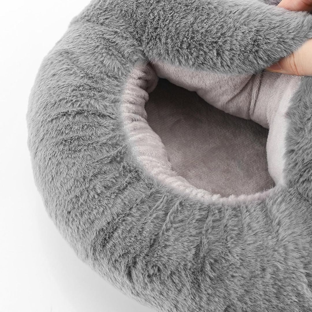 Soft velvet heated foot warmer with an open pocket for both feet, in gray, pink or caramel