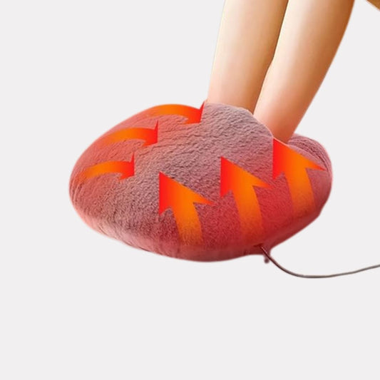 Soft velvet heated foot warmer with an open pocket for both feet, in gray, pink or caramel