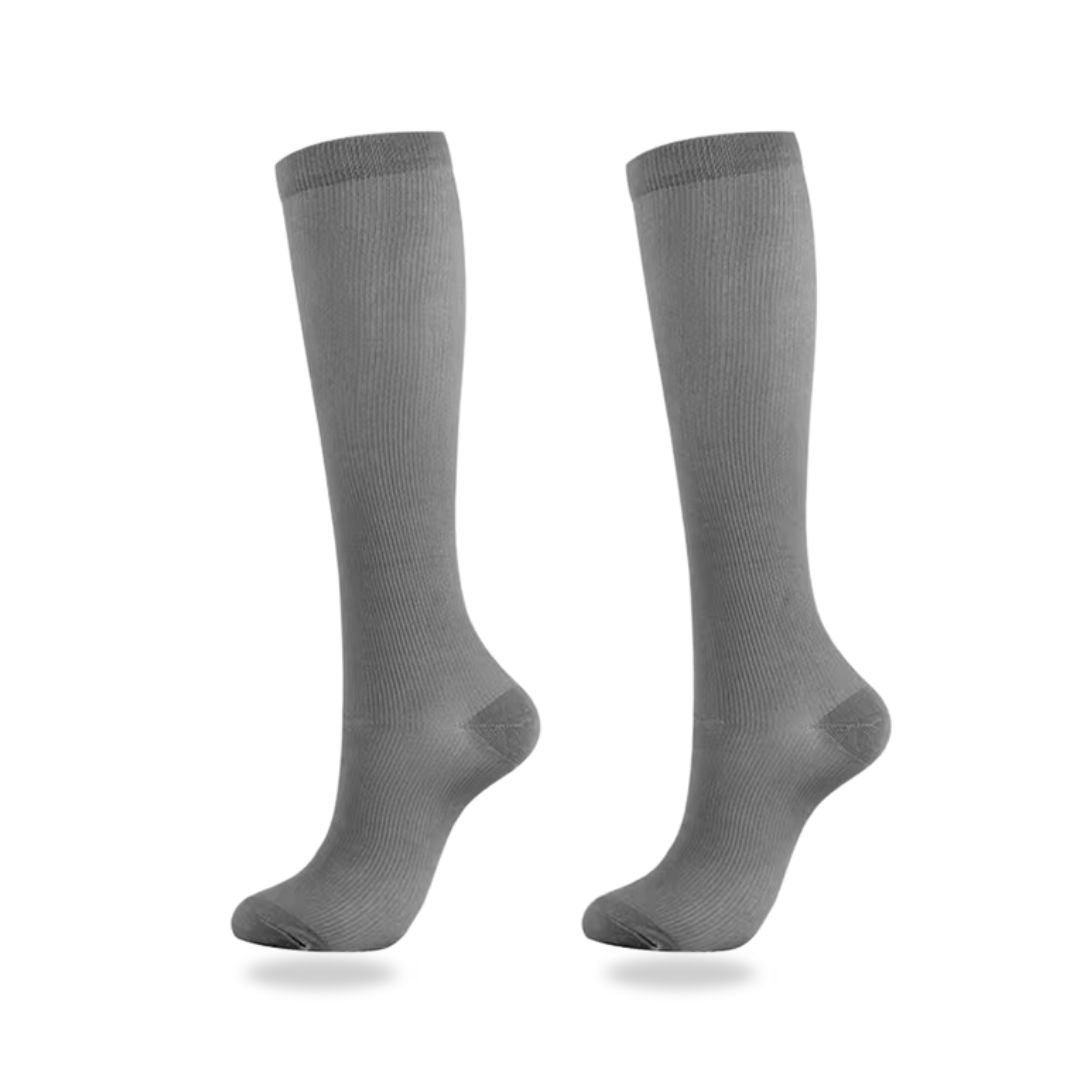 Knee-high compression socks for lighter legs, in black, nude, white, gray and blue