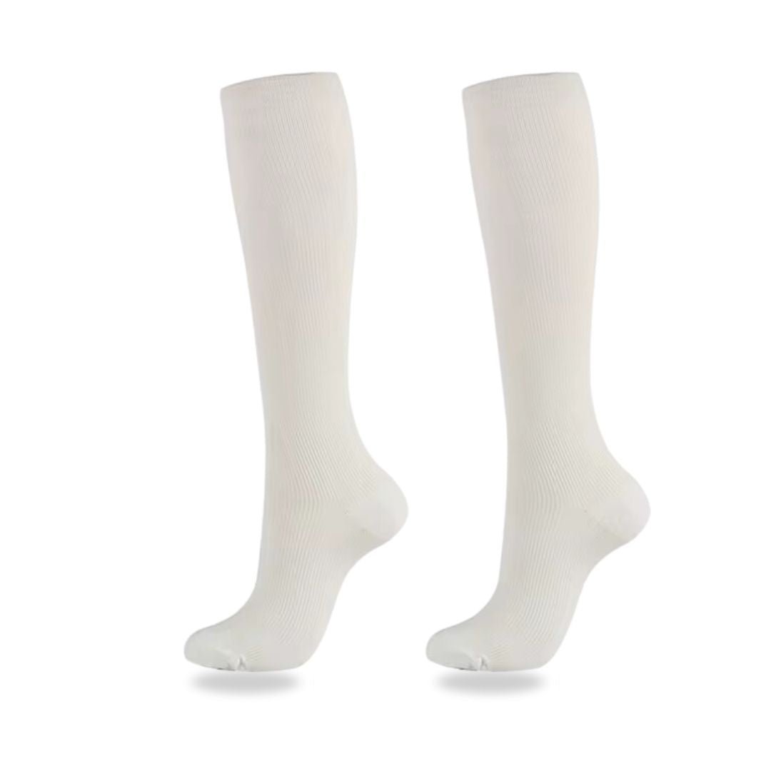 Knee-high compression socks for lighter legs, in black, nude, white, gray and blue